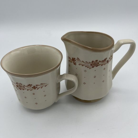 Renaissance Acadia White & Brown Coffee Cup & Creamer 291 Japan Mug Vintage VGC - Picture 1 of 8
